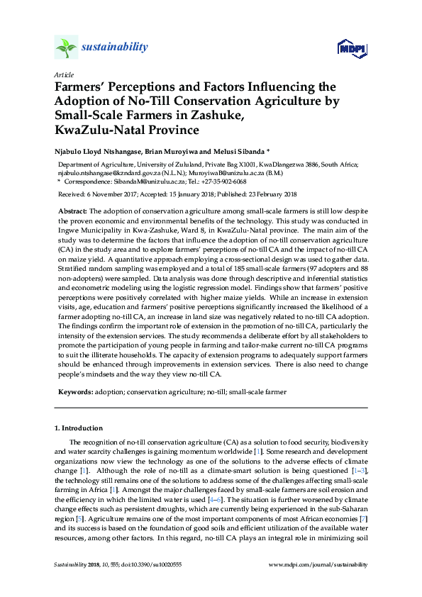 (PDF) Farmers’ Perceptions and Factors Influencing the Adoption of No ...