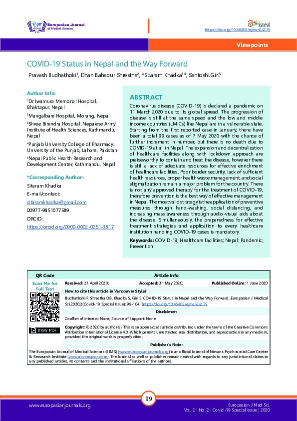 (PDF) COVID-19 Status in Nepal and the Way Forward | Santoshi Giri ...