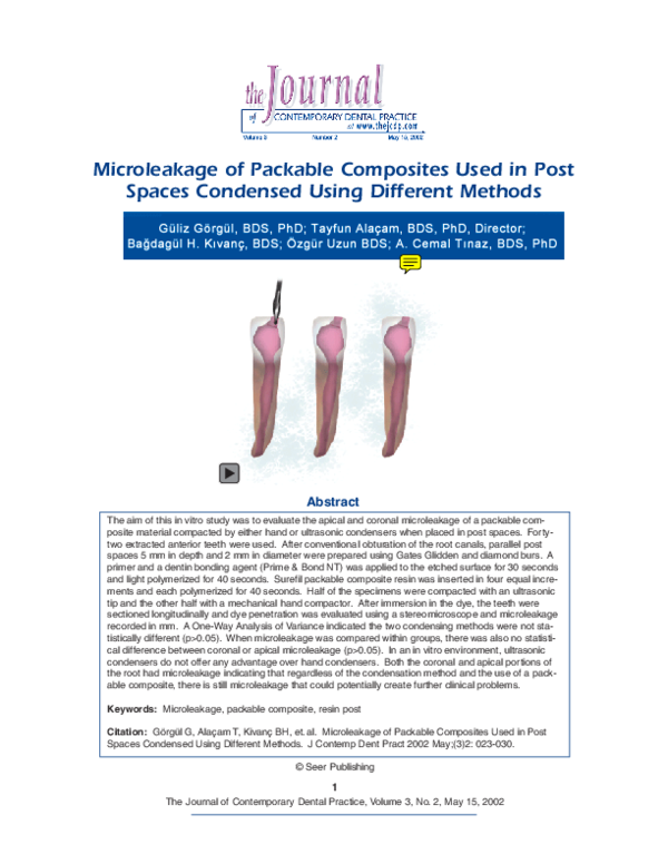 (PDF) Microleakage of packable composites used in post spaces condensed using different methods