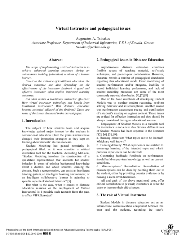(PDF) Virtual Instructor and Pedagogical Issues