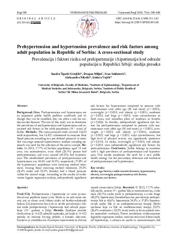 (PDF) Prehypertension and hypertension prevalence and risk factors ...