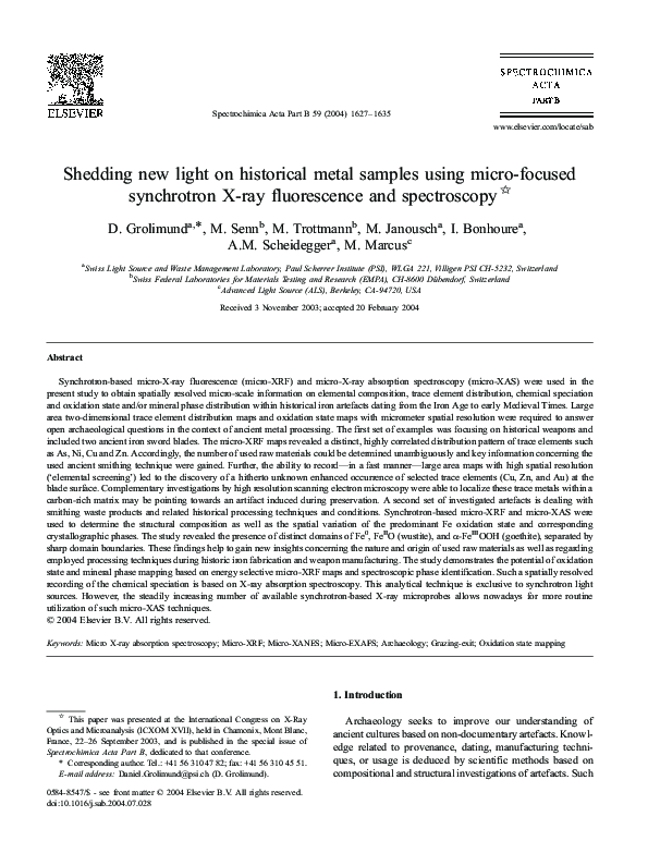 (PDF) Shedding new light on historical metal samples using micro ...