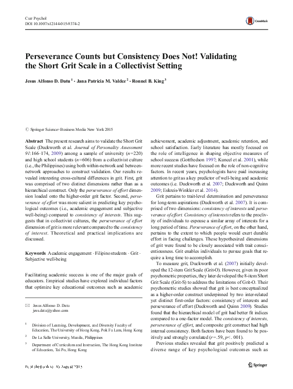 (PDF) Perseverance Counts but Consistency Does Not! Validating the ...