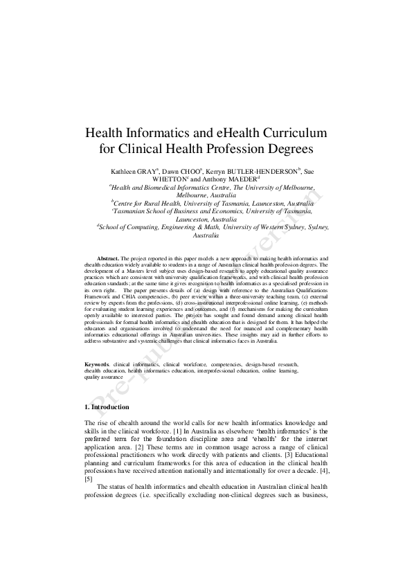 (PDF) Health Informatics and eHealth Curriculum for Clinical Health ...
