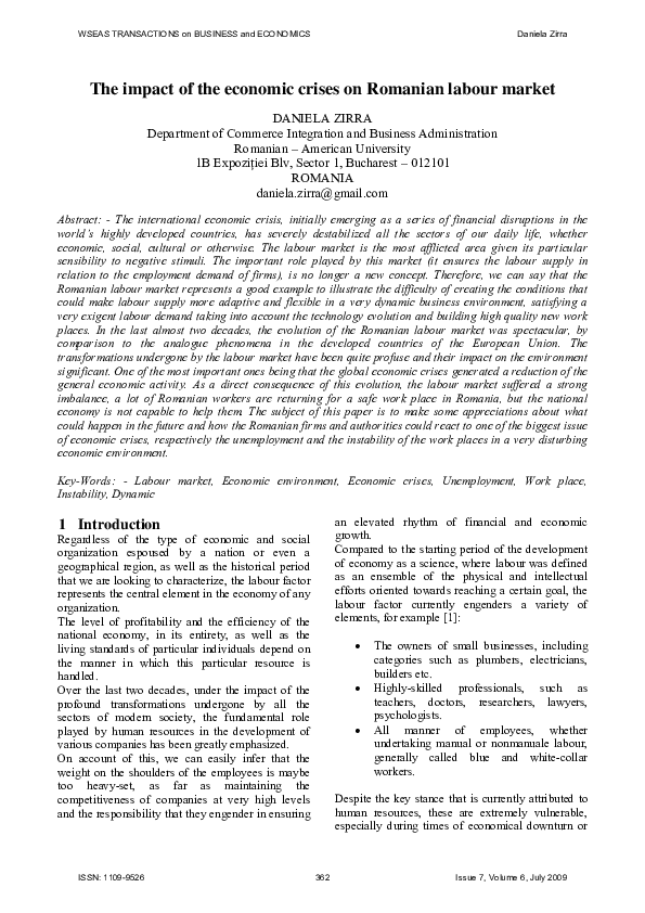 (PDF) The impact of the economic crises on Romanian labour market