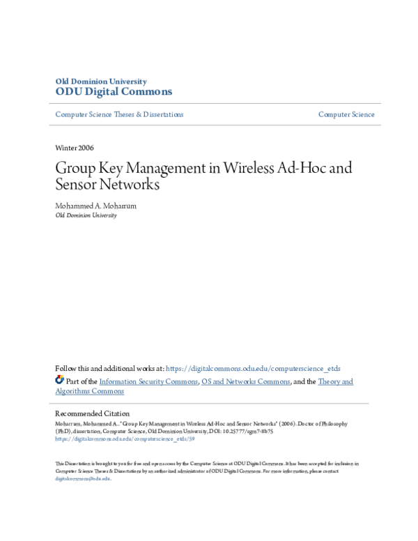 (PDF) Group Key Management in Wireless Ad-Hoc and Sensor Networks