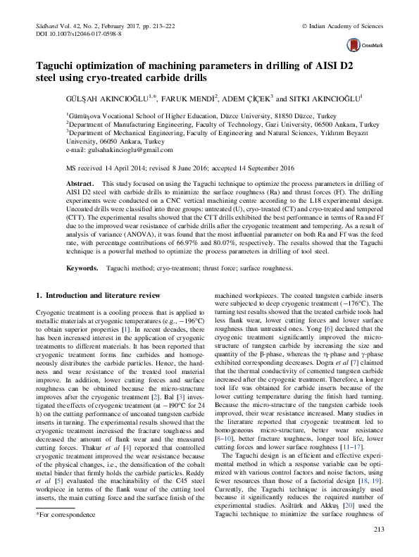 (PDF) Taguchi optimization of machining parameters in drilling of AISI ...