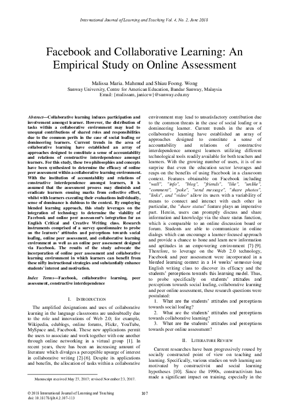 (PDF) Facebook and Collaborative Learning: An Empirical Study on Online ...