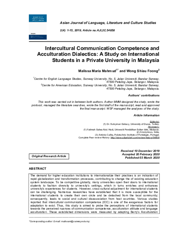(PDF) Intercultural Communication Competence and Acculturation ...