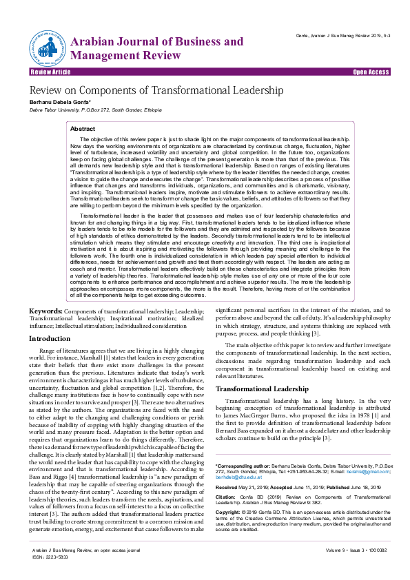 (PDF) Review on Components of Transformational Leadership