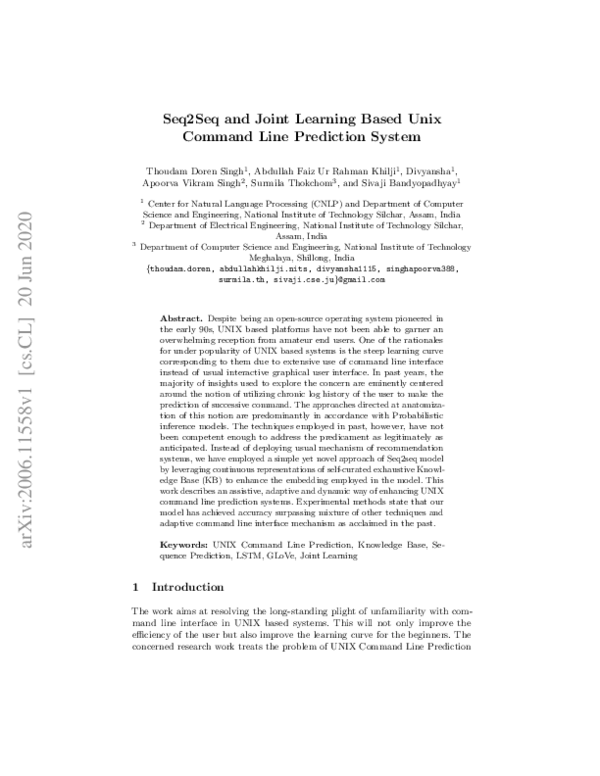 (PDF) Seq2Seq and Joint Learning Based Unix Command Line Prediction System