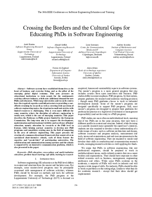 (PDF) Crossing the Borders and the Cultural Gaps for Educating PhDs in ...