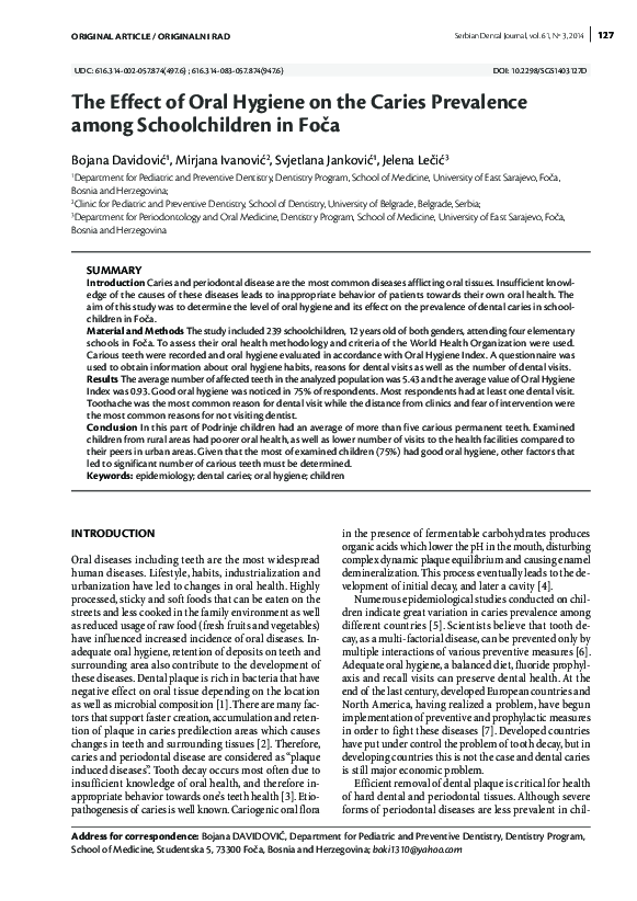 (PDF) The effect of oral hygiene on the caries prevalence among ...
