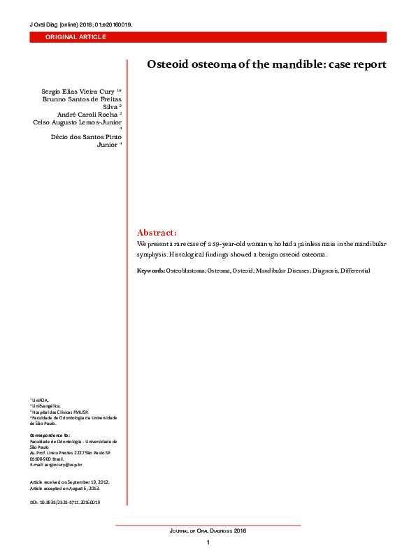 (PDF) Osteoid osteoma of the mandible: case report