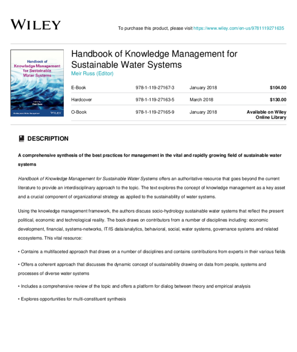 (PDF) Handbook of Knowledge Management for Sustainable Water Systems