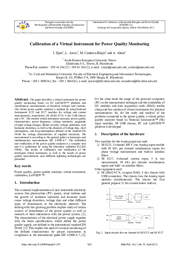 (PDF) Calibration of a Virtual Instrument for Power Quality Monitoring