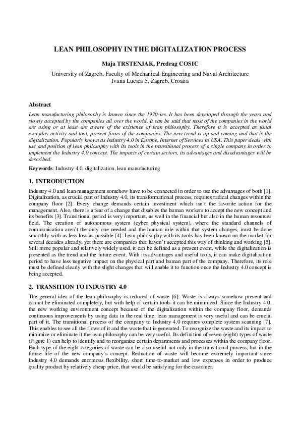 Pdf Lean Philosophy In The Digitalization Process