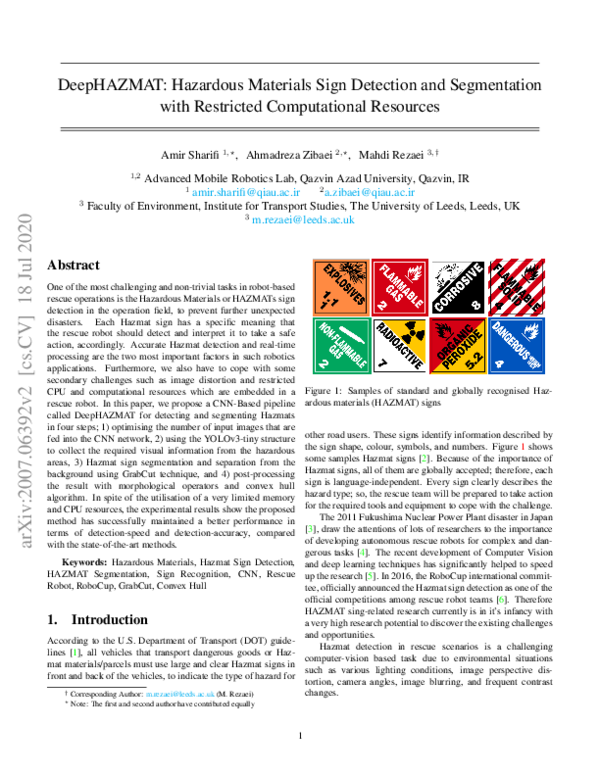 (PDF) DeepHAZMAT: Hazardous Materials Sign Detection and Segmentation ...