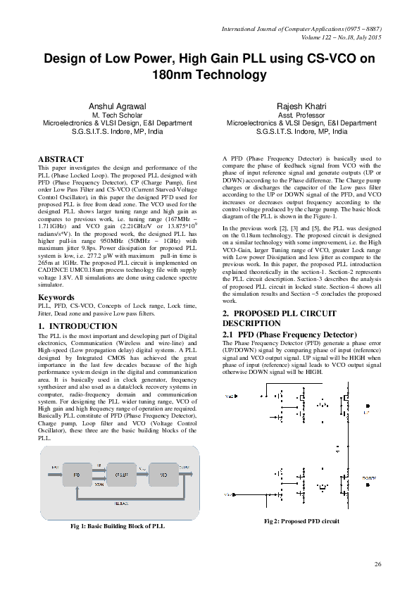 (PDF) Design of Low Power, High Gain PLL using CS-VCO on 180nm Technology