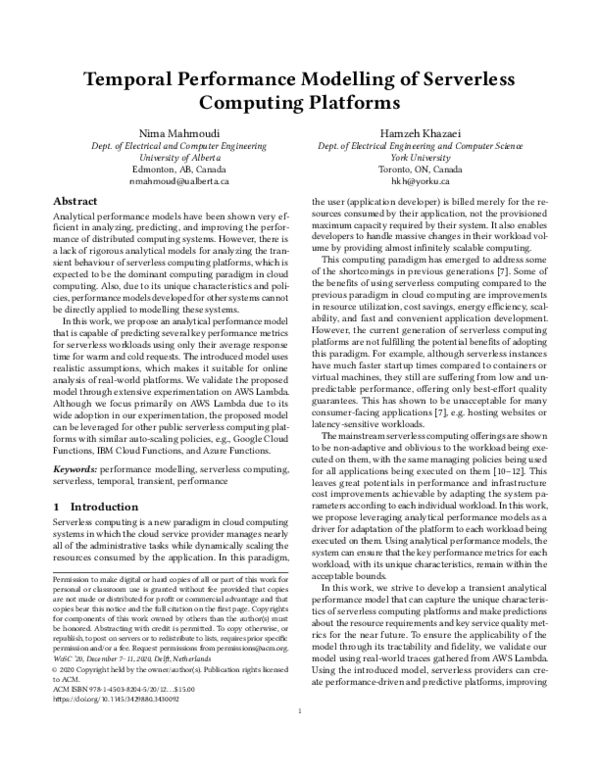 (PDF) Temporal Performance Modelling of Serverless Computing Platforms