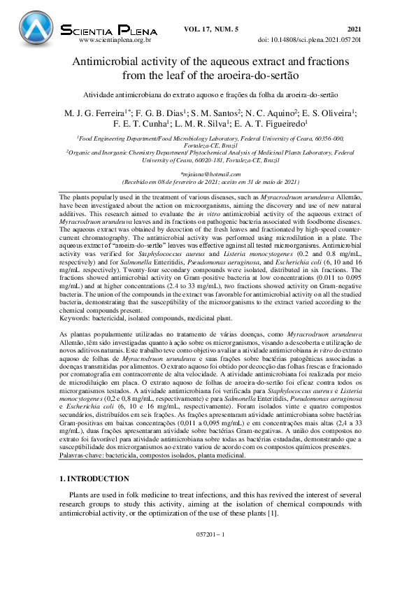 (PDF) Antimicrobial activity of the aqueous extract and fractions from ...