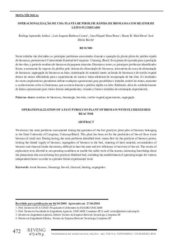 (PDF) Operationalization of a fast pyrolysis plant of biomass with ...