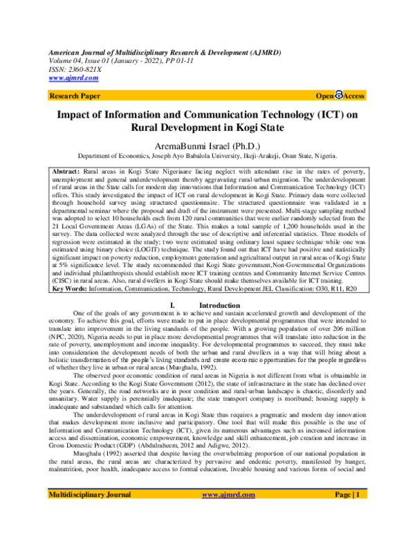 (PDF) Impact of Information and Communication Technology (ICT) on Rural ...