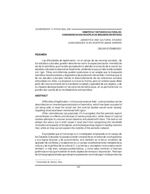 (PDF) Semiótica y estudios culturales coincidencias en un espejo de
