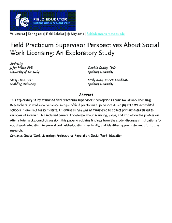 (PDF) Field Practicum Supervisor Perspectives about Social Work ...