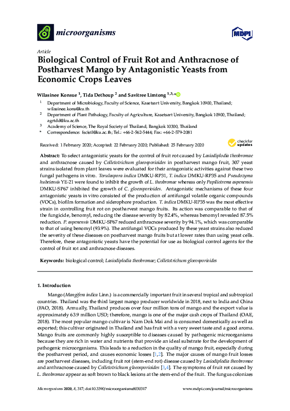 (PDF) Biological Control of Fruit Rot and Anthracnose of Postharvest ...