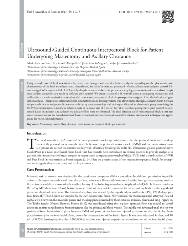 (PDF) Ultrasound-Guided Continuous Interpectoral Block for Patient ...