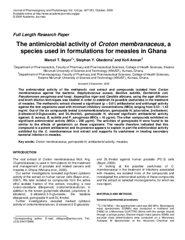 (PDF) The antimicrobial activity of Croton membranaceus, a species used