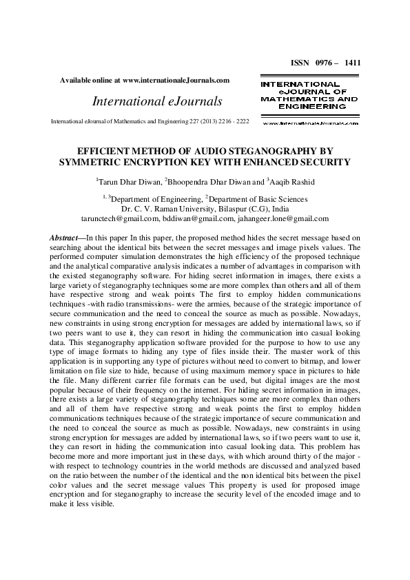(PDF) Efficient Method of Audio Steganography by Symmetric Encryption ...