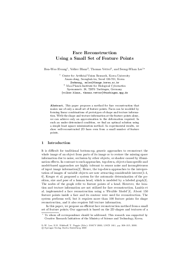 (PDF) Face Reconstruction Using a Small Set of Feature Points