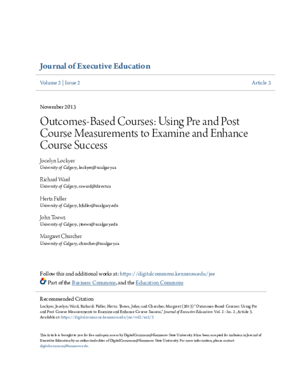 (PDF) Outcomes-Based Courses: Using Pre and Post Course Measurements to ...