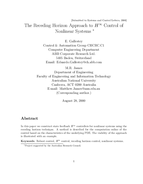 (PDF) The Receding Horizon Approach to H 1 Control of Nonlinear Systems