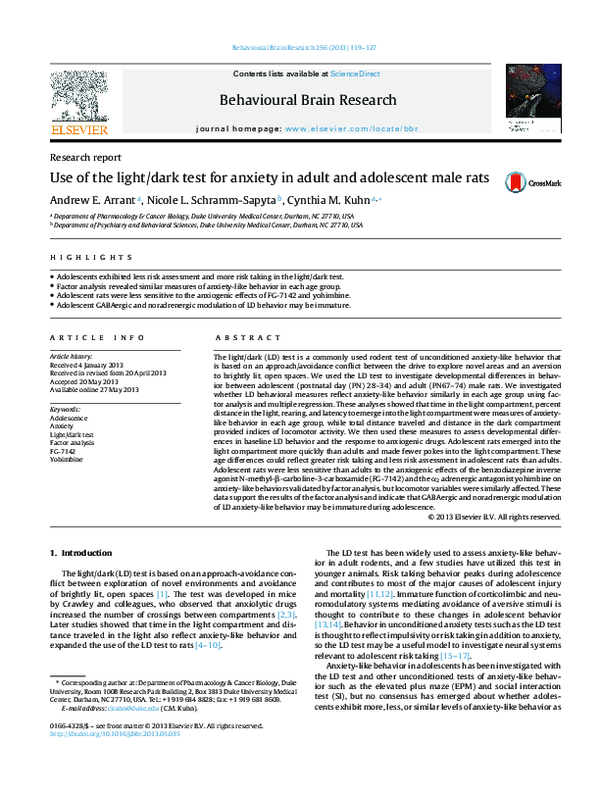 (PDF) Use of the light/dark test for anxiety in adult and adolescent ...