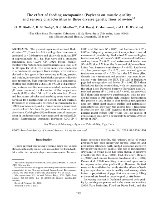 (PDF) The effect of feeding ractopamine (Paylean) on muscle quality and ...