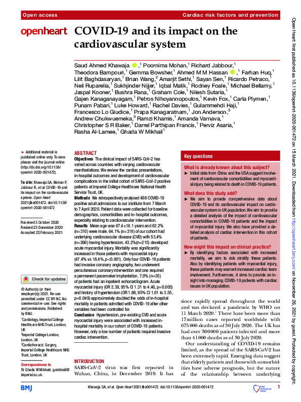 (PDF) COVID-19 and its impact on the cardiovascular system | Richard ...