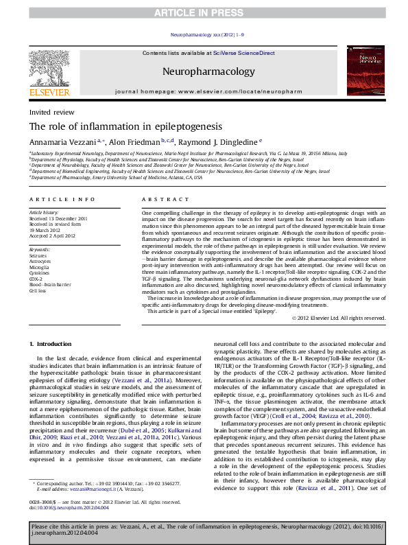 (PDF) The role of inflammation in epileptogenesis