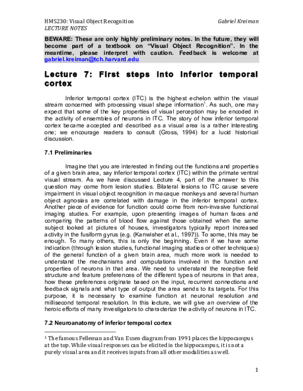 (PDF) Hms230: Visual Object Recognition Lecture 7: First Steps into ...