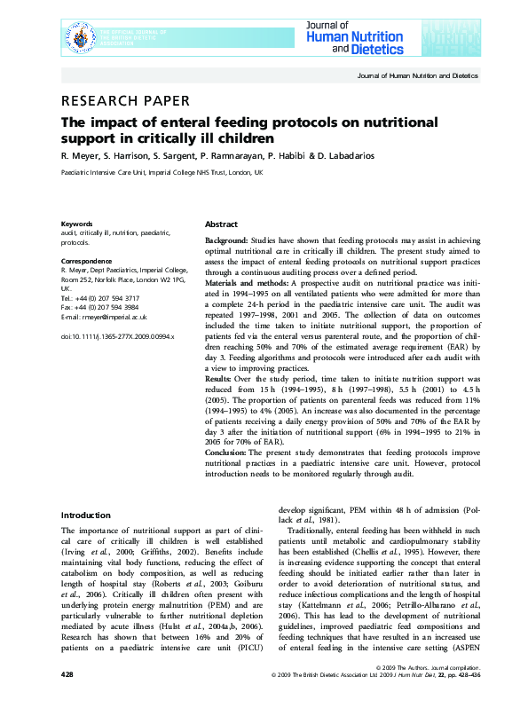 (PDF) The impact of enteral feeding protocols on nutritional support in ...