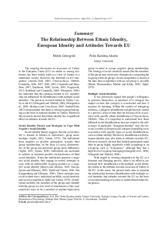 (PDF) The Relationship Between Ethnic Identity, European Identity and ...