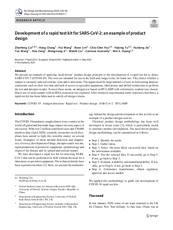 (PDF) Development of a rapid test kit for SARS-CoV-2: an example of ...