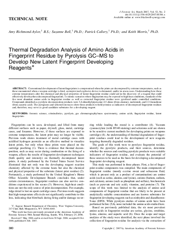 (PDF) Thermal Degradation Analysis of Amino Acids in Fingerprint ...