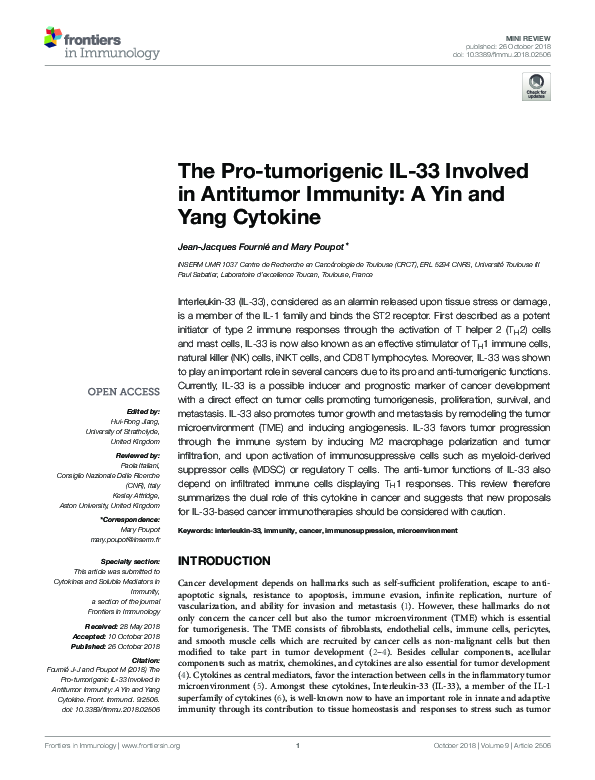 (PDF) The Pro-tumorigenic IL-33 Involved in Antitumor Immunity: A Yin ...