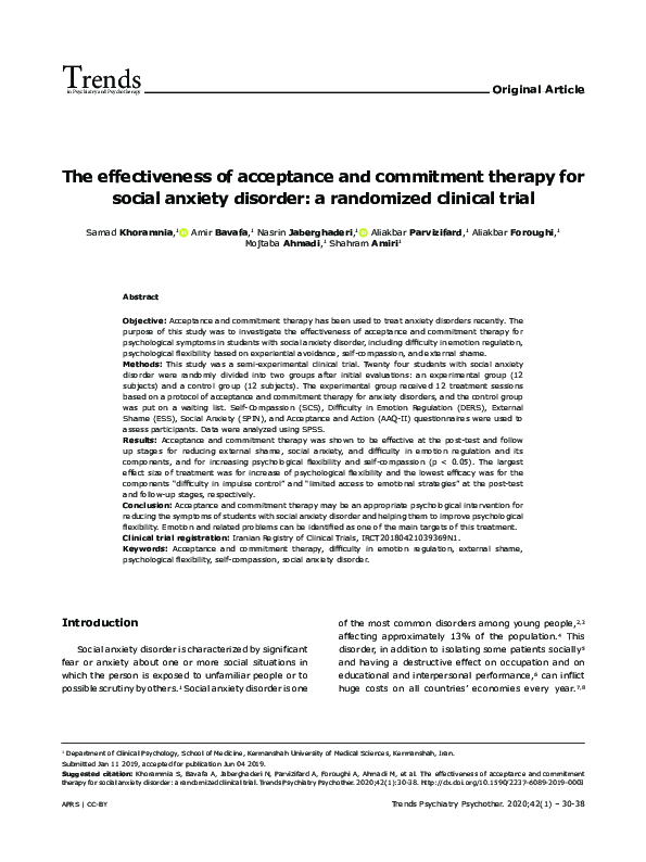 (PDF) The effectiveness of acceptance and commitment therapy for social ...