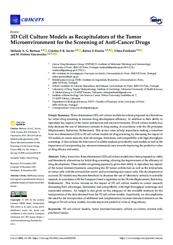 (PDF) 3D Cell Culture Models as Recapitulators of the Tumor ...