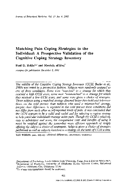 (PDF) Matching pain coping strategies to the individual: a prospective ...