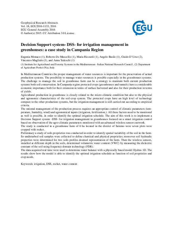 (PDF) Decision Support system- DSS- for irrigation management in ...